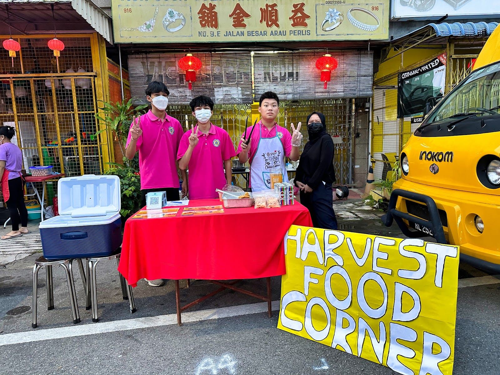 Students running a food stall