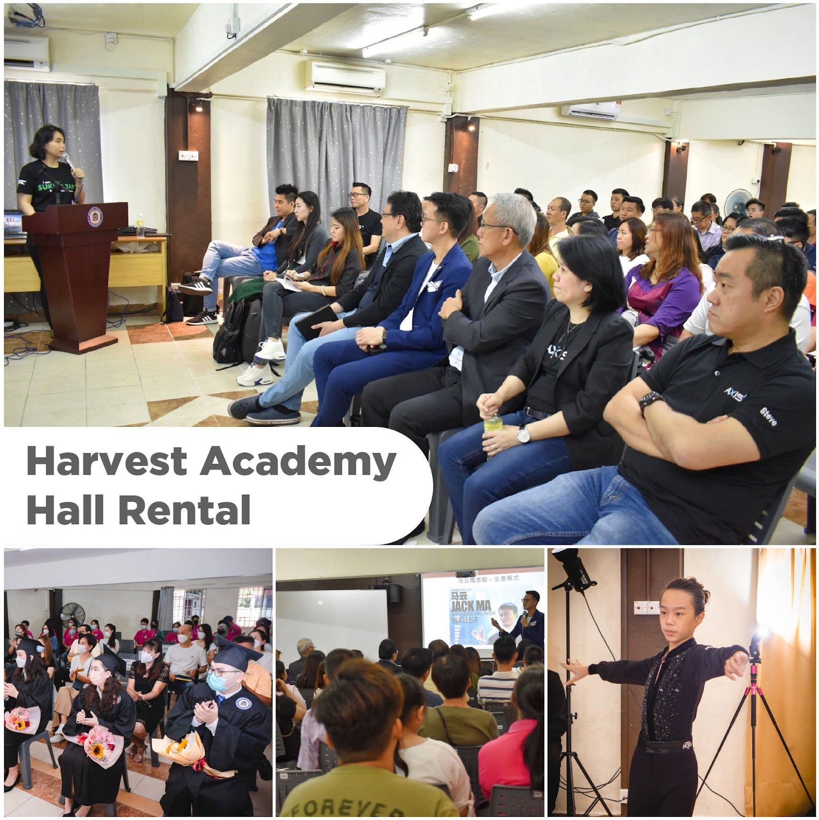 Harvest Academy hall set up for a seminar with an audience
